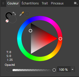 Menu noir avec une roue chromatique
